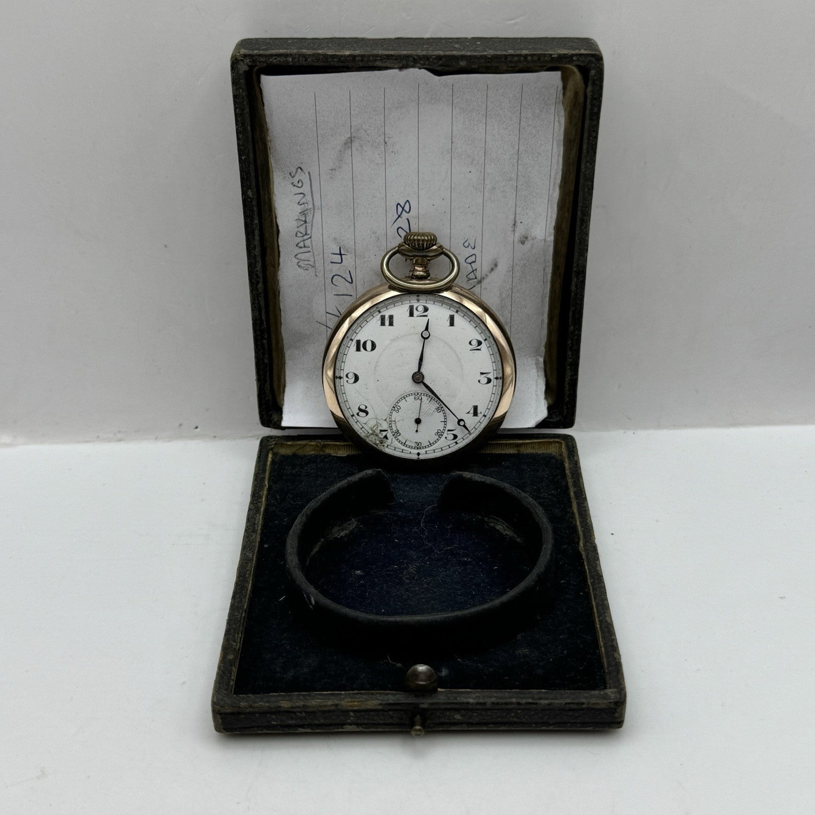 49mm WORKING Vintage Gold Filled Sub Seconds Open Face Pocket Watch & Box