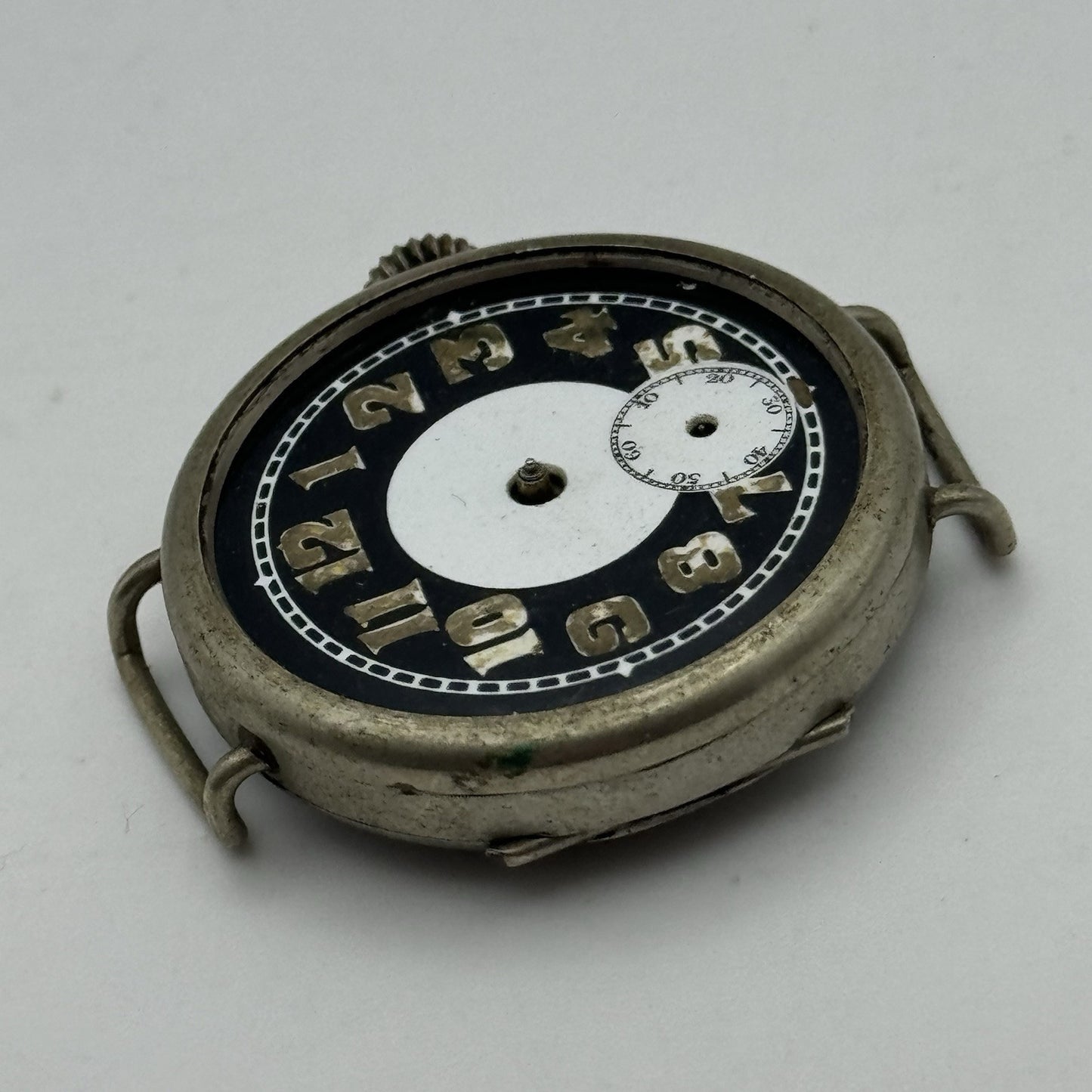 32mm Men’s Rare Black Bullseye Dial Military Trench Watch Swiss Made TO RESTORE