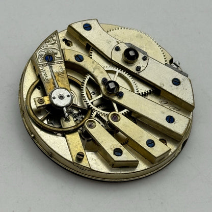 43.2mm Antique Good Balance S Silverstone Cylinder Pocket Watch Movement PARTS