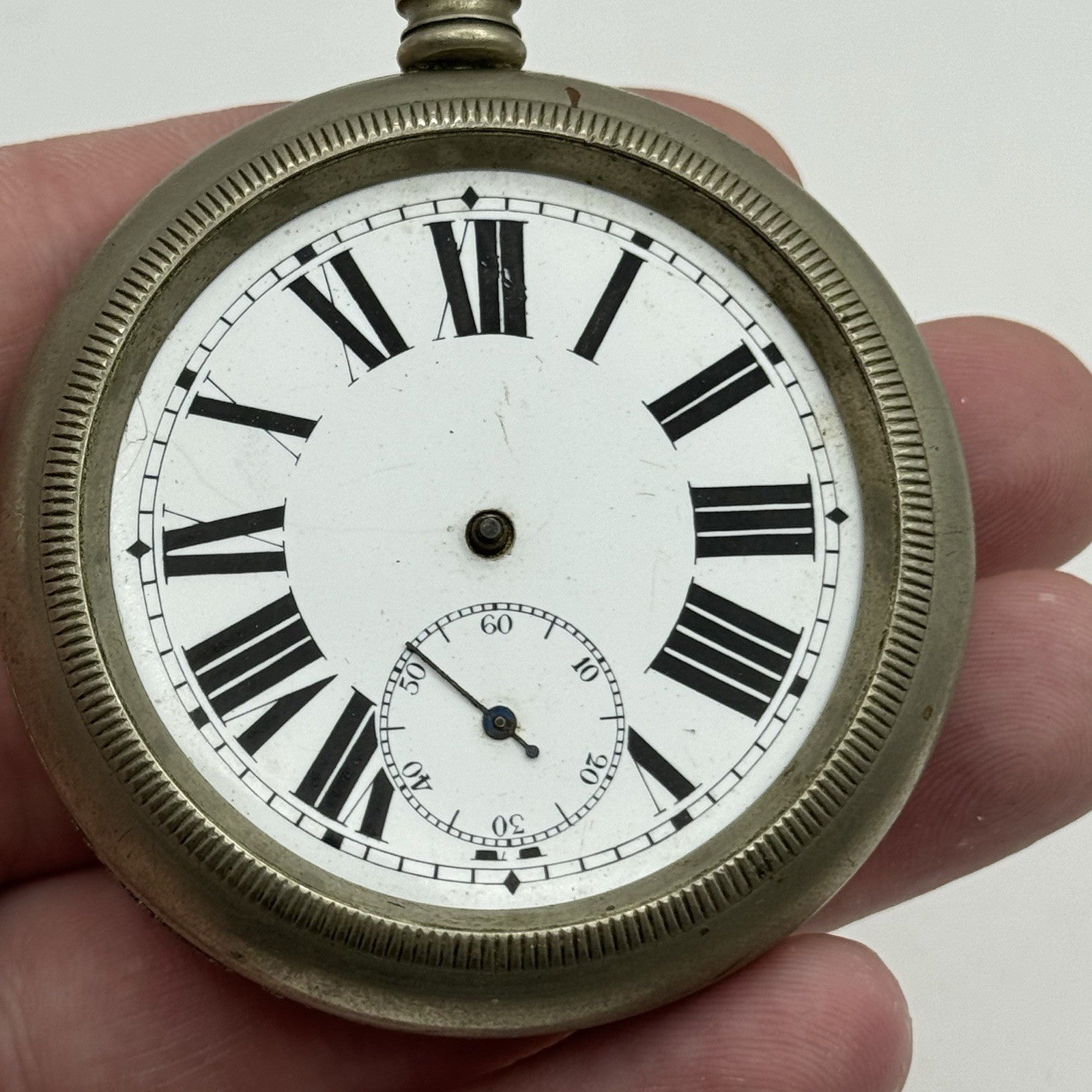 57mm Vintage Screw Case Roman Numerals Swiss Sub Secs Pocket Watch PARTS REPAIR