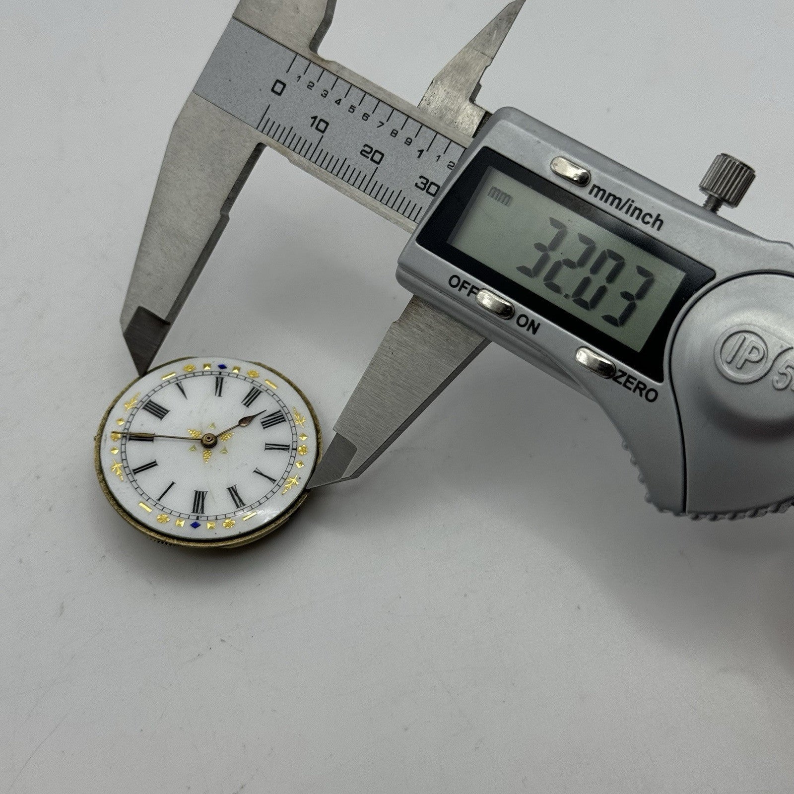 34mm Antique Beautiful Porcelain Dial Pocket Watch Movement - PARTS REPAIR