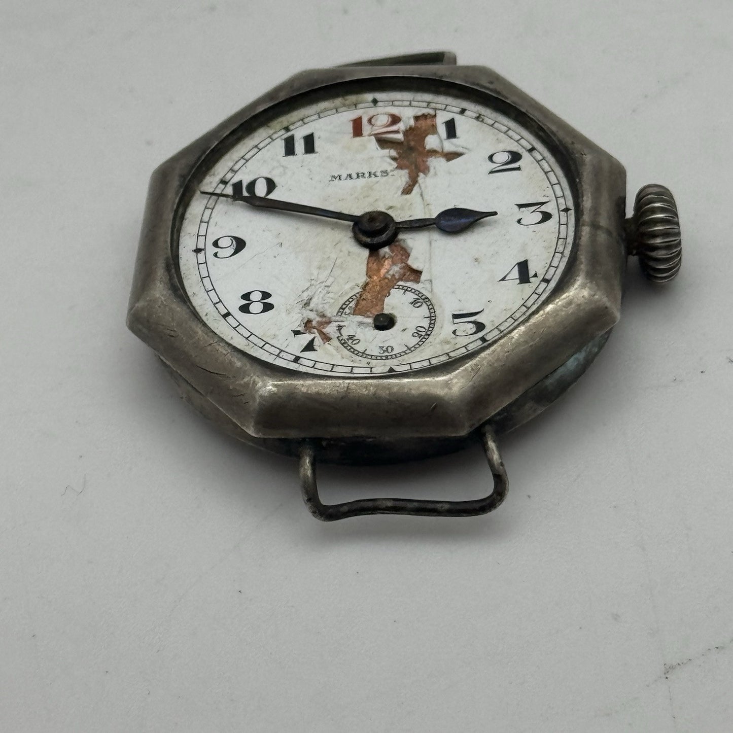 34mm Octagonal Marksman Possibly Silver Trench Watch Vintage TO RESTORE PARTS