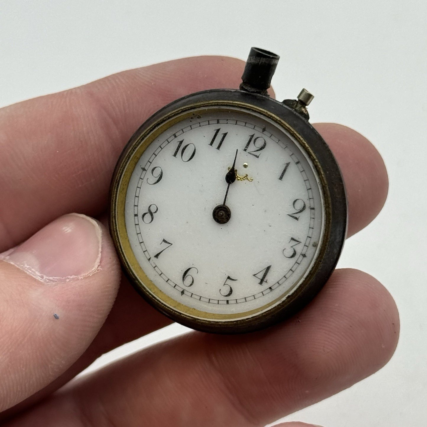 33mm Antique Beautiful Porcelain Dial Gun Metal Grey Fob Pocket Watch PARTS