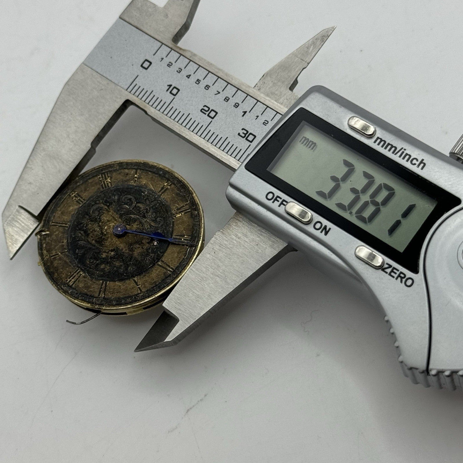 33.8mm Antique Quality Floral Dial Pocket Watch Movement Hands - PARTS REPAIR