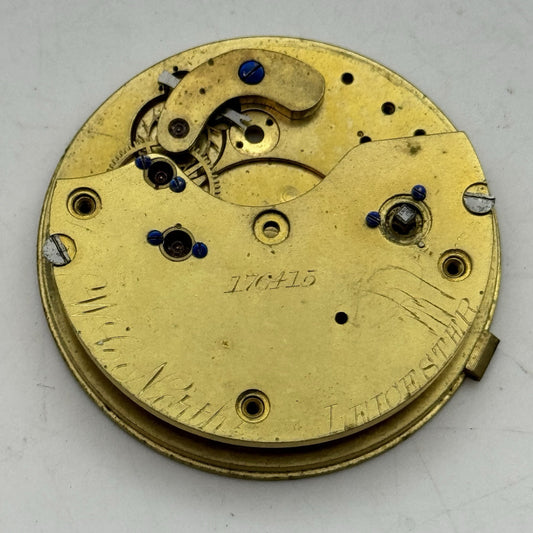 43mm Antique Leicester Maker English Pocket Watch Movement - PARTS REPAIR SPARES
