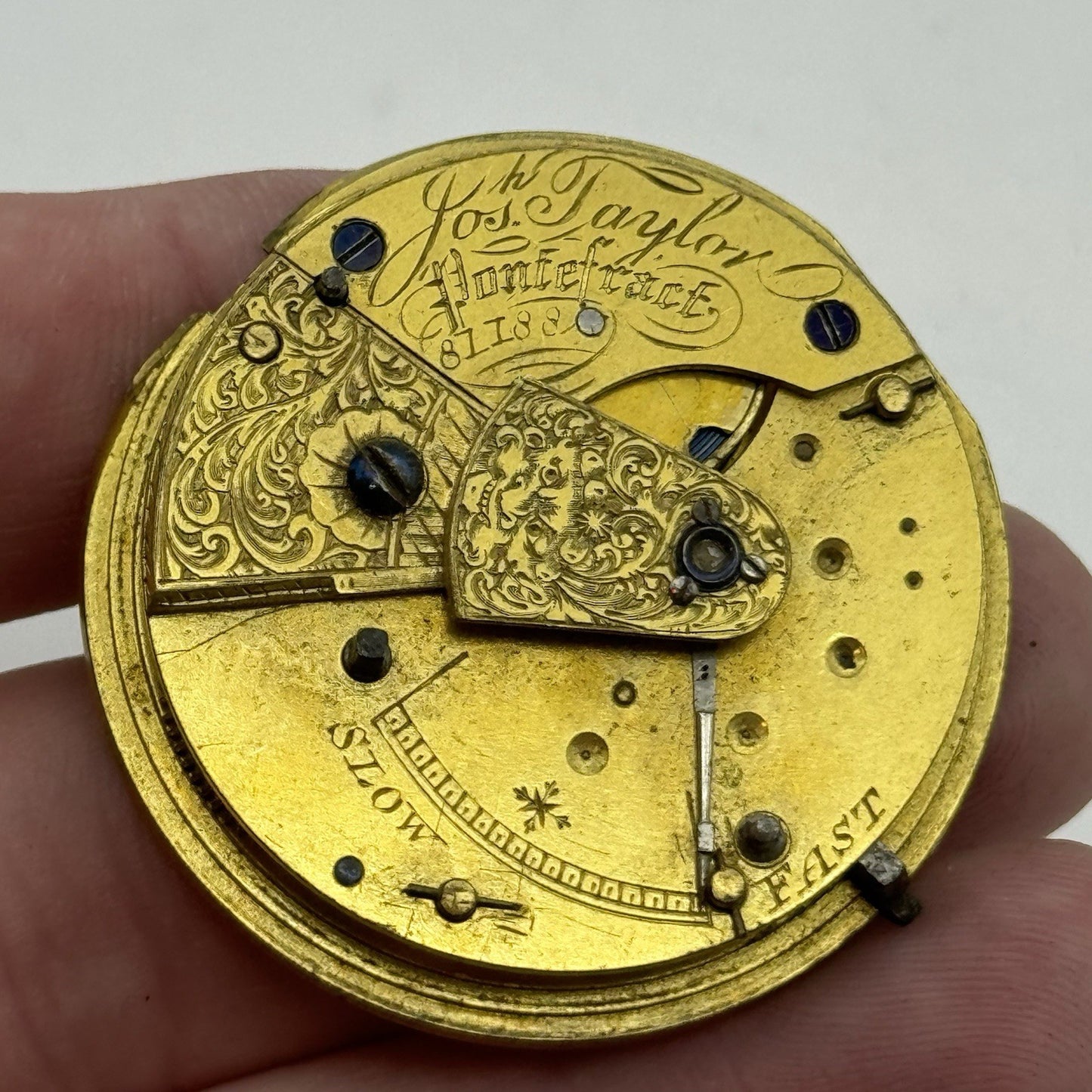 40.9mm Antique Joseph Taylor Pontefract Fusee Pocket Watch Movement - PARTS