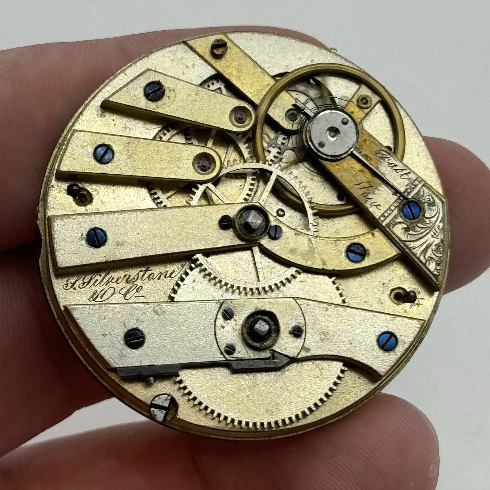 43.2mm Antique Good Balance S Silverstone Cylinder Pocket Watch Movement PARTS