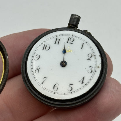 33mm Antique Beautiful Porcelain Dial Gun Metal Grey Fob Pocket Watch PARTS