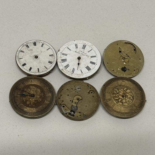 6 x Mixed Antique Pocket Watch Movements Bundle Job Lot Spares Repairs Parts