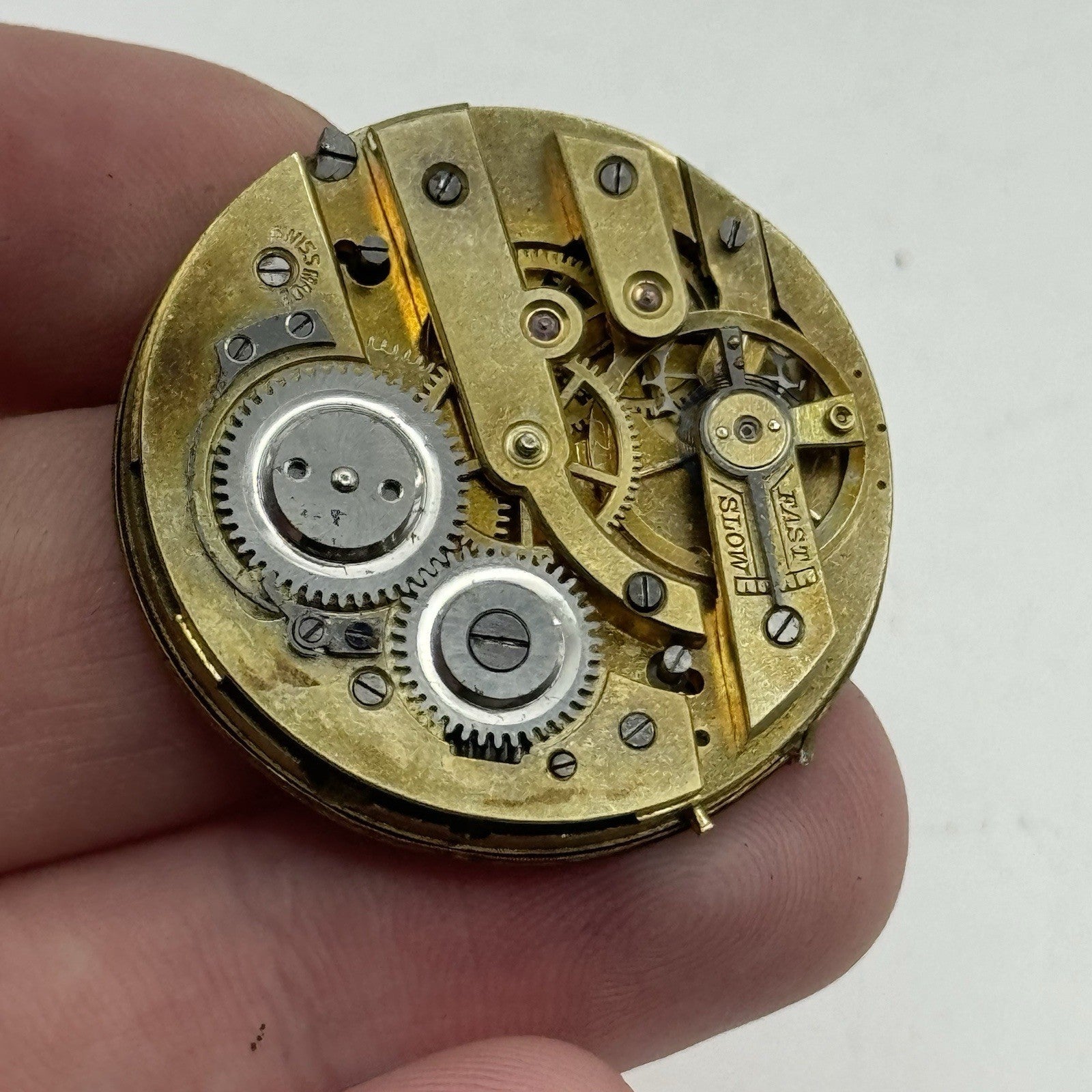33.8mm Antique Quality Floral Dial Pocket Watch Movement Hands - PARTS REPAIR