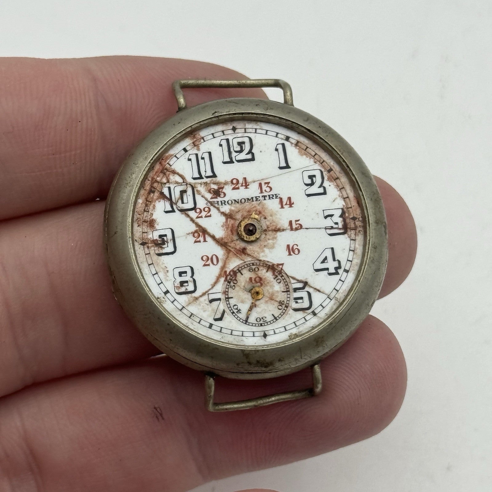 33mm Men’s Chronometer Trench Watch 24 Hour Dial Pure Nickel Vintage TO RESTORE