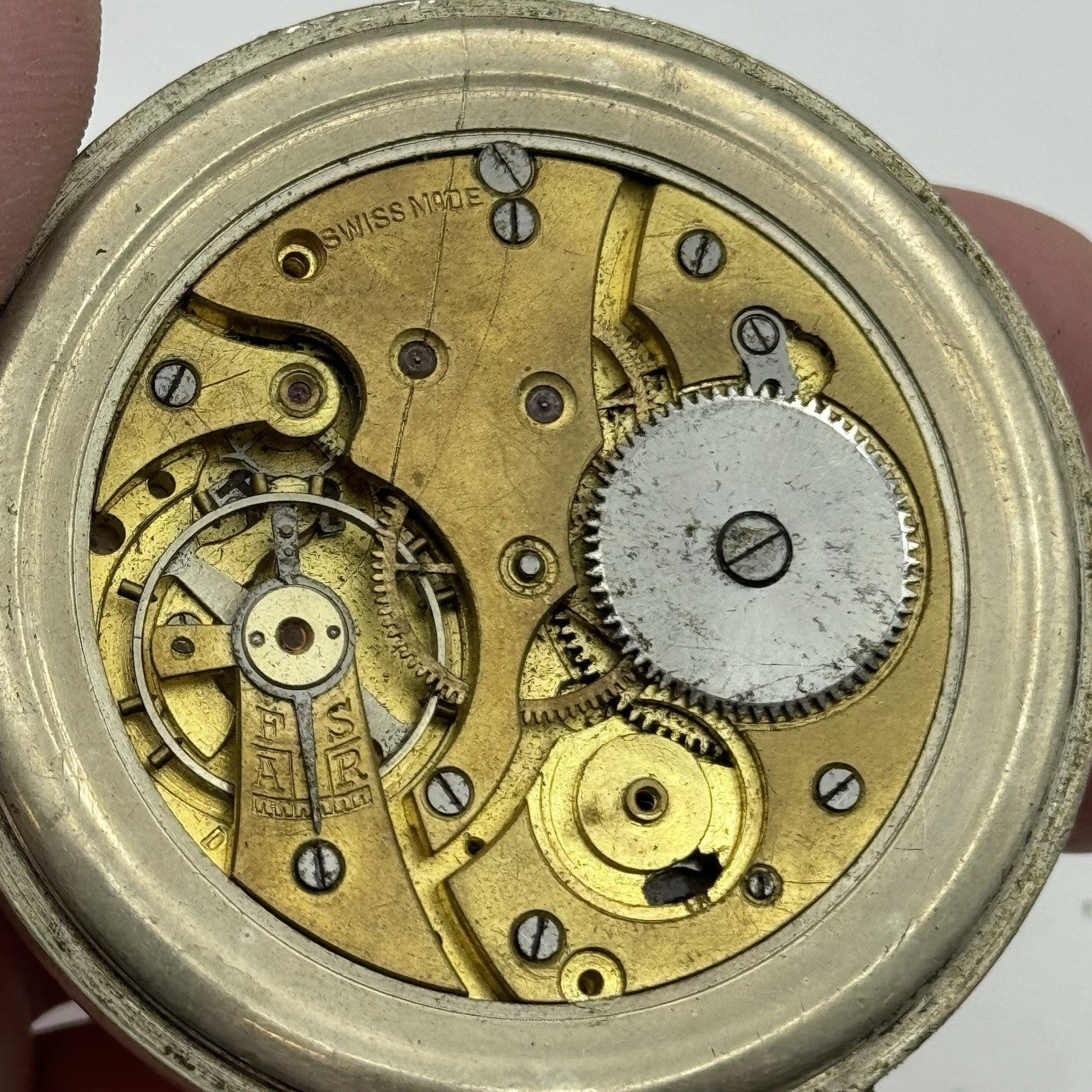 57mm Vintage Screw Case Roman Numerals Swiss Sub Secs Pocket Watch PARTS REPAIR