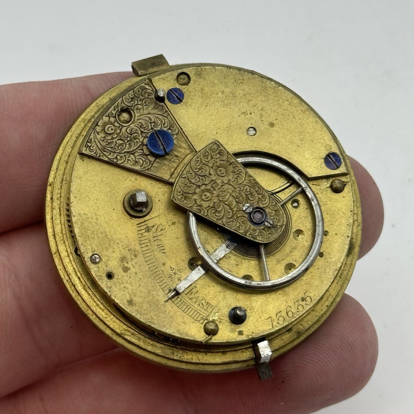 43mm Antique Fusee Pocket Watch Movement - Chain Missing PARTS REPAIR SPARES