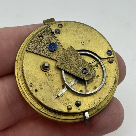 43mm Antique Fusee Pocket Watch Movement - Chain Missing PARTS REPAIR SPARES