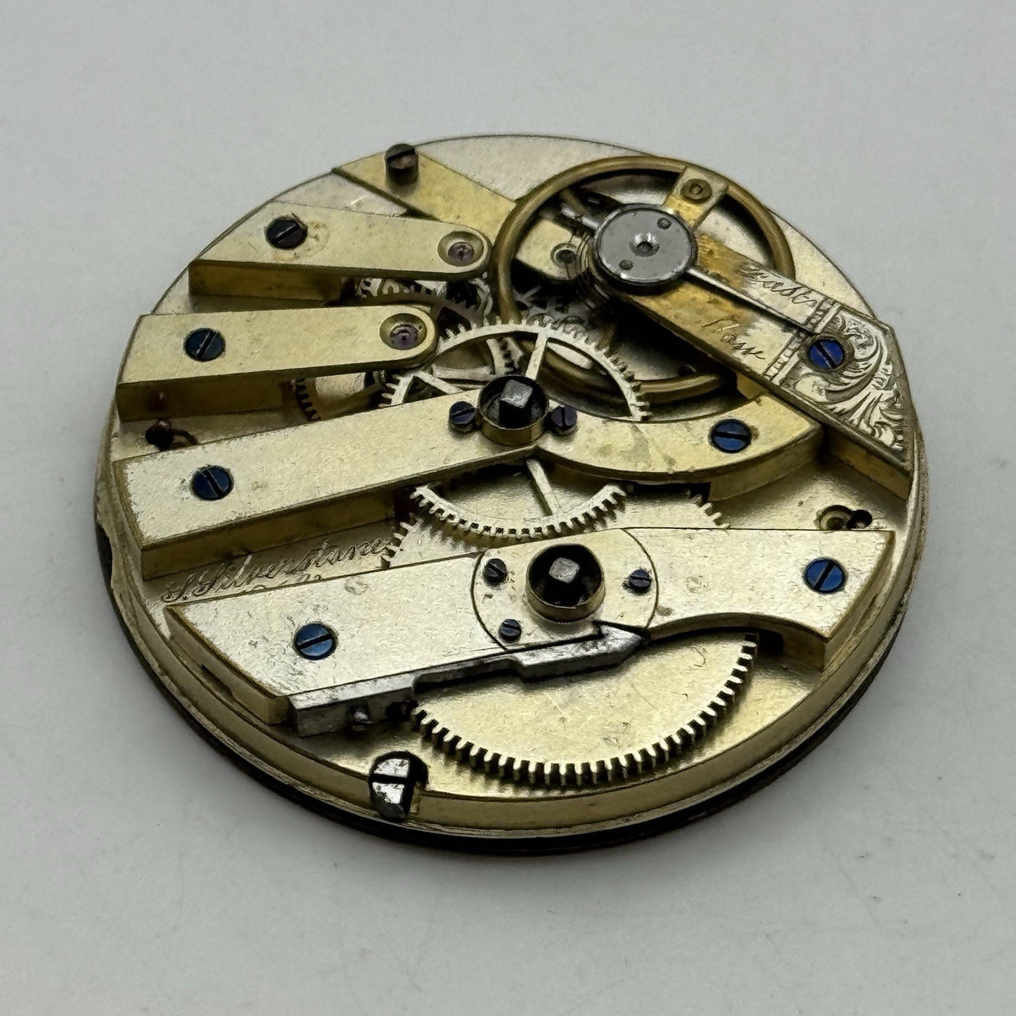 43.2mm Antique Good Balance S Silverstone Cylinder Pocket Watch Movement PARTS