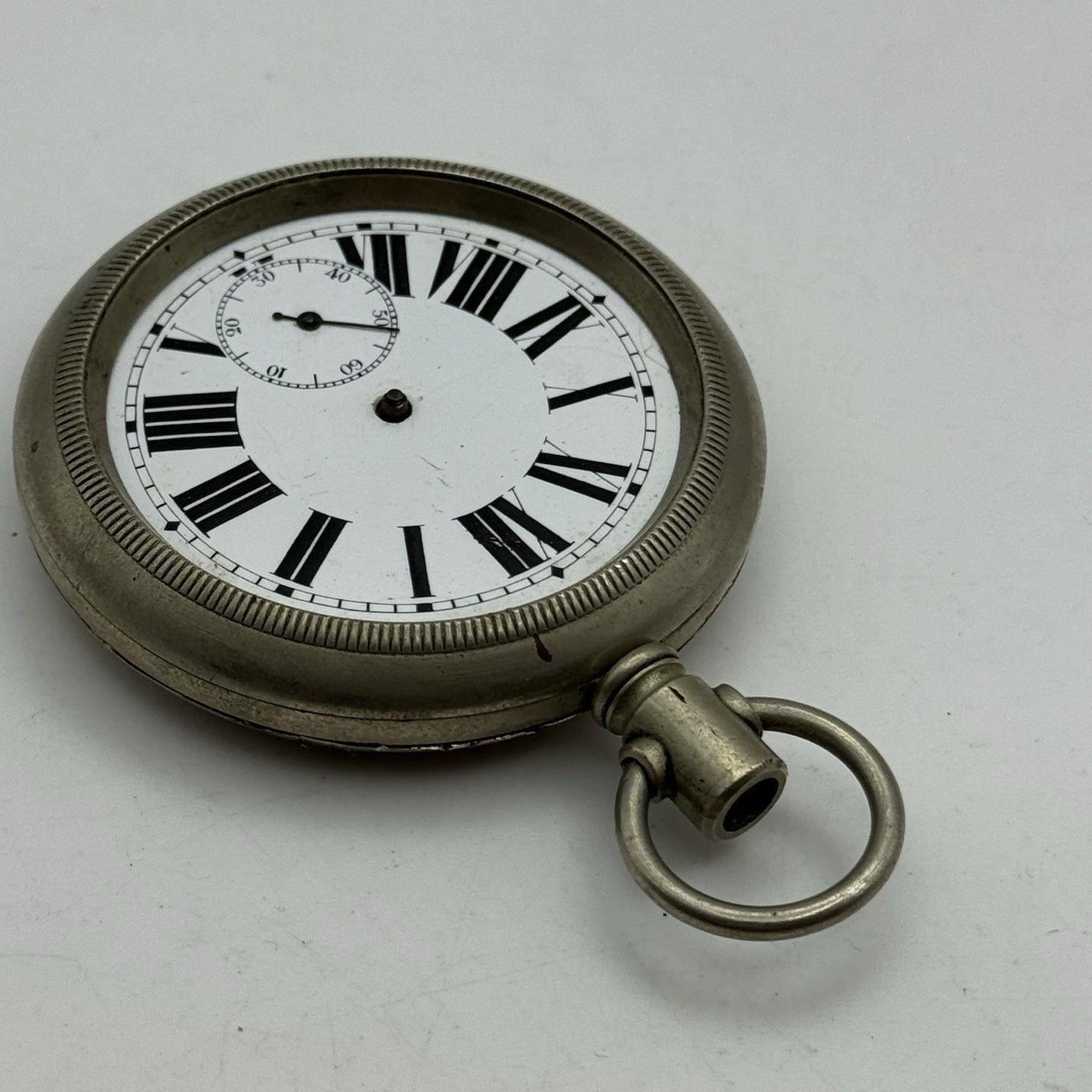 57mm Vintage Screw Case Roman Numerals Swiss Sub Secs Pocket Watch PARTS REPAIR