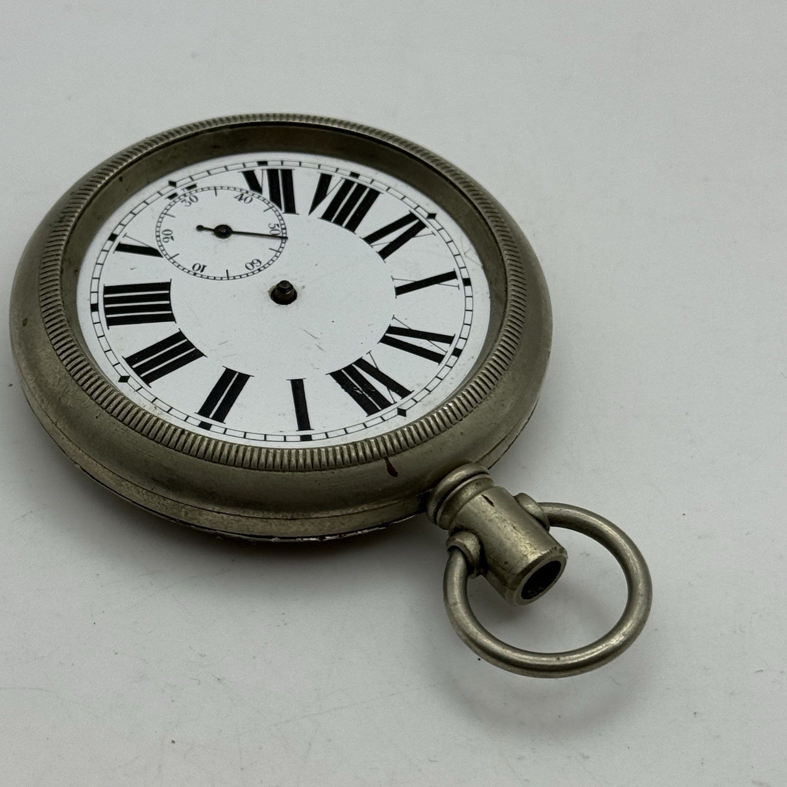 57mm Vintage Screw Case Roman Numerals Swiss Sub Secs Pocket Watch PARTS REPAIR