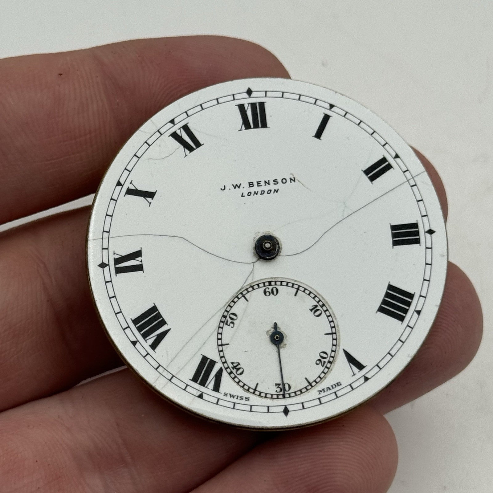 43.1mm J W Benson Ref 939a Manual Wind Swiss Pocket Watch Movement PARTS REPAIR
