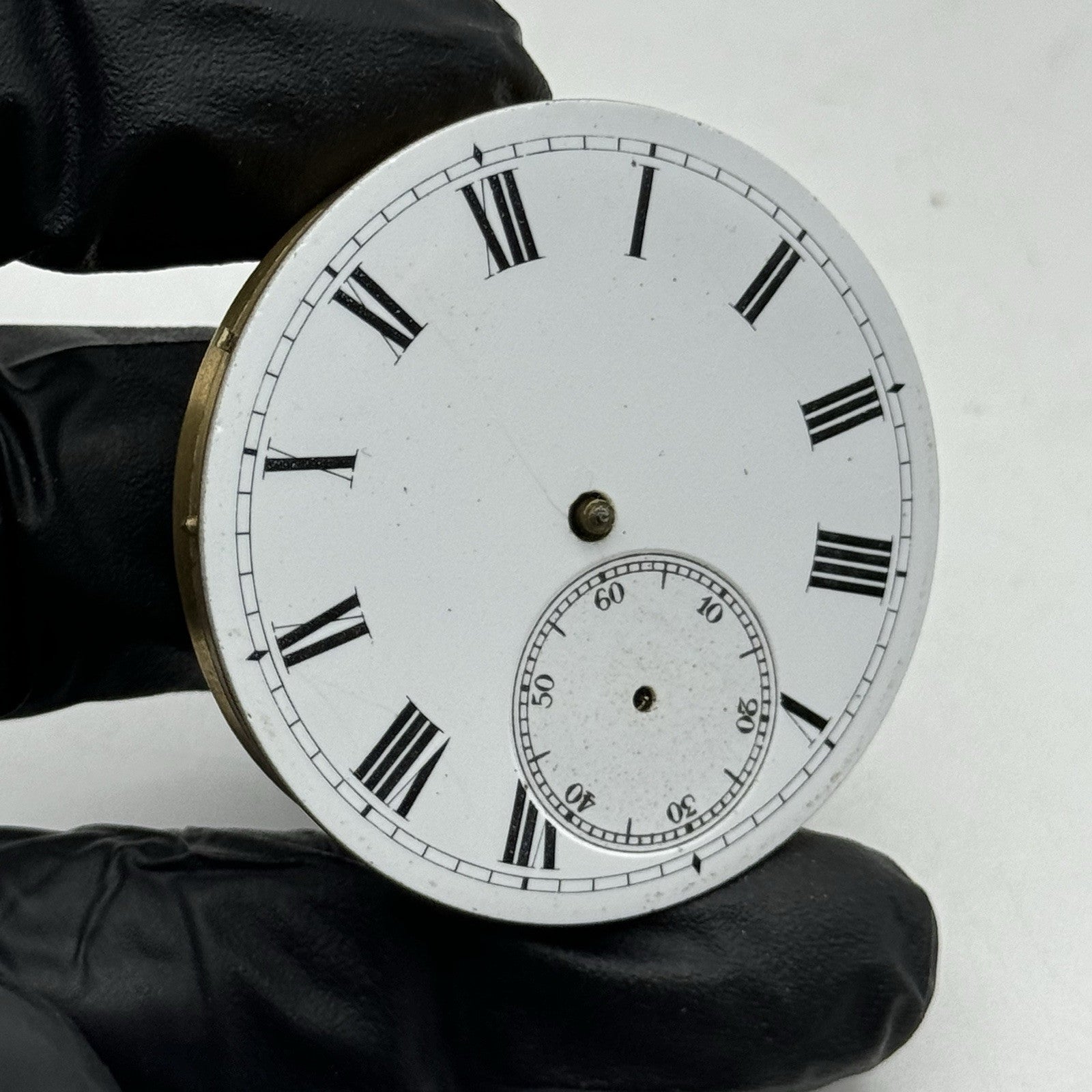 43.7mm Antique Key Wound Pocket Watch Movement - Porcelain Dial PARTS REPAIR