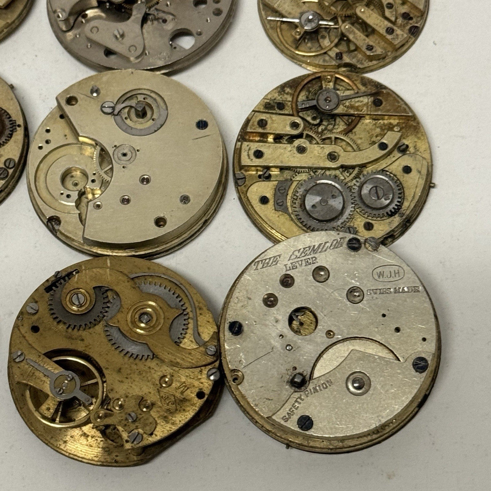 9 x Antique Mixed Pocket Watch Movements Bundle Job Lot Spares Repairs Parts