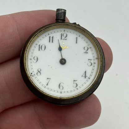 33mm Antique Beautiful Porcelain Dial Gun Metal Grey Fob Pocket Watch PARTS