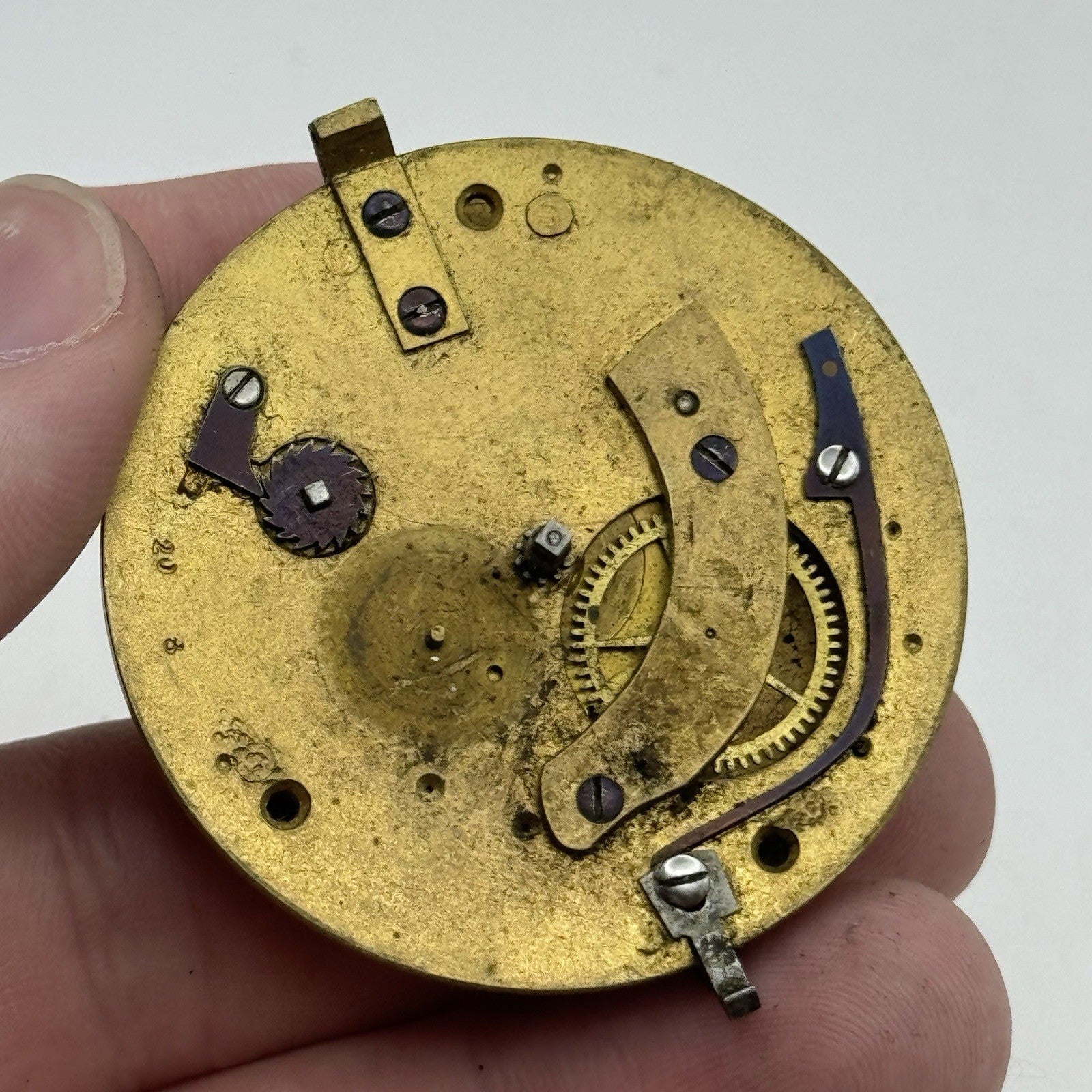 46.3mm Antique Fusee Pocket Watch Movement - Chain Present PARTS REPAIR SPARES