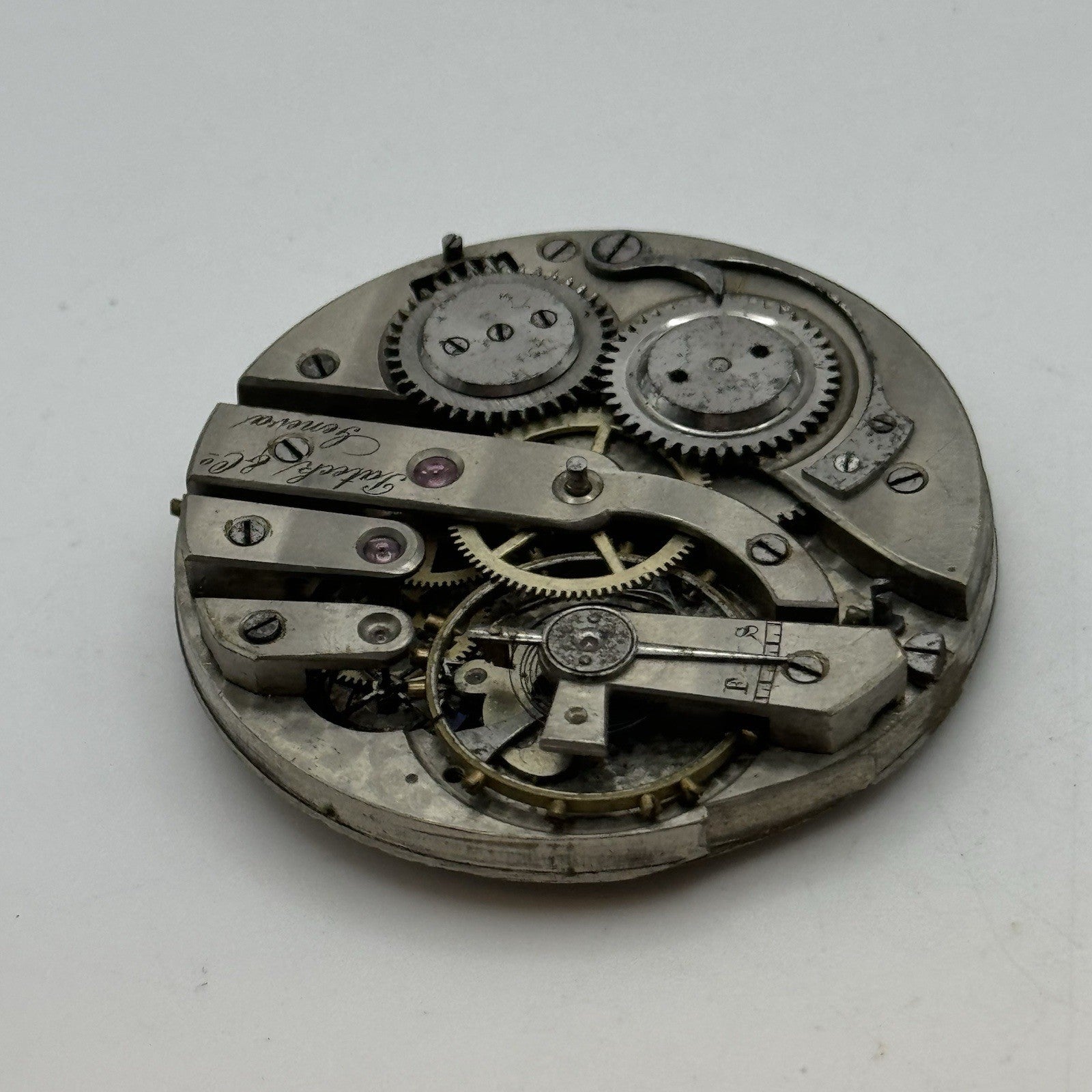 42.8mm Rare Antique Pateck & Co Geneva Swiss Pocket Watch Movement TO RESTORE