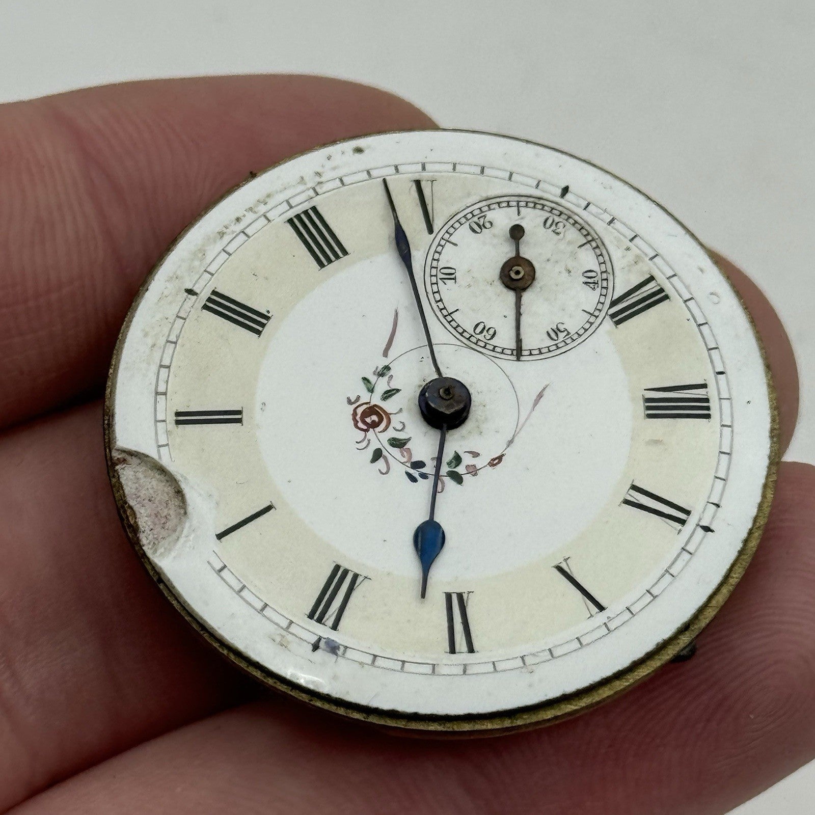 36.1mm Antique Beautiful Porcelain Dial Pocket Watch Movement - Balance Ok PARTS