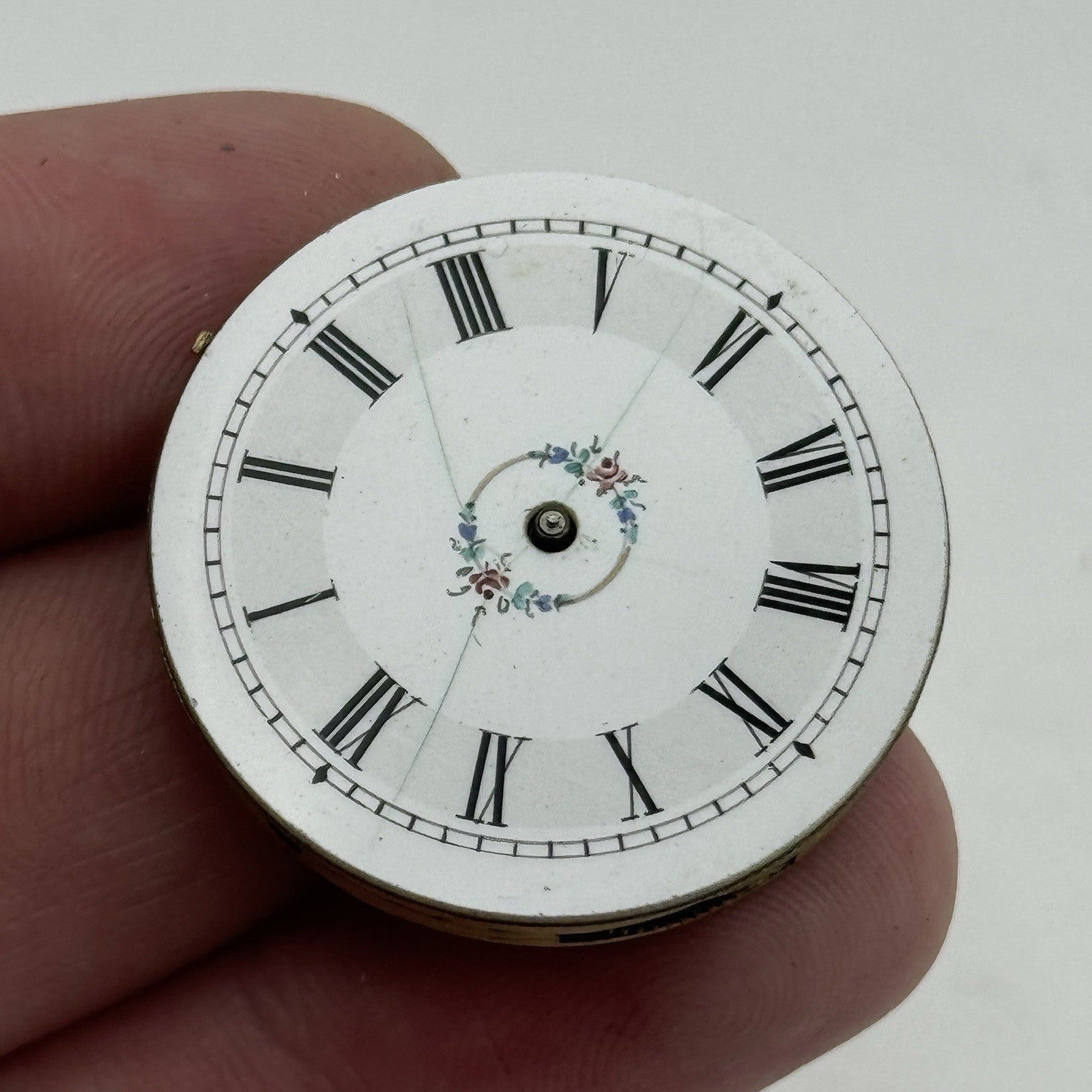 31.4mm Antique Beautiful Porcelain Dial Pocket Watch Movement - PARTS REPAIR
