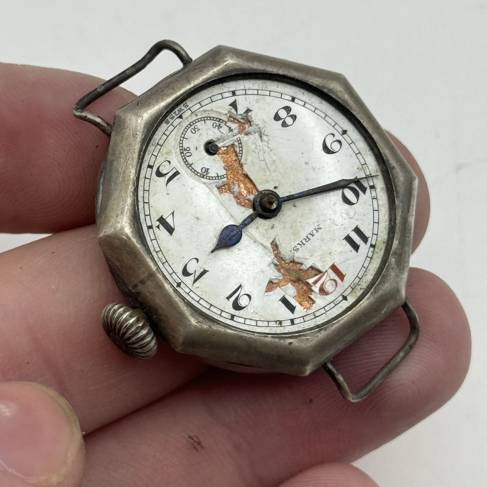 34mm Octagonal Marksman Possibly Silver Trench Watch Vintage TO RESTORE PARTS