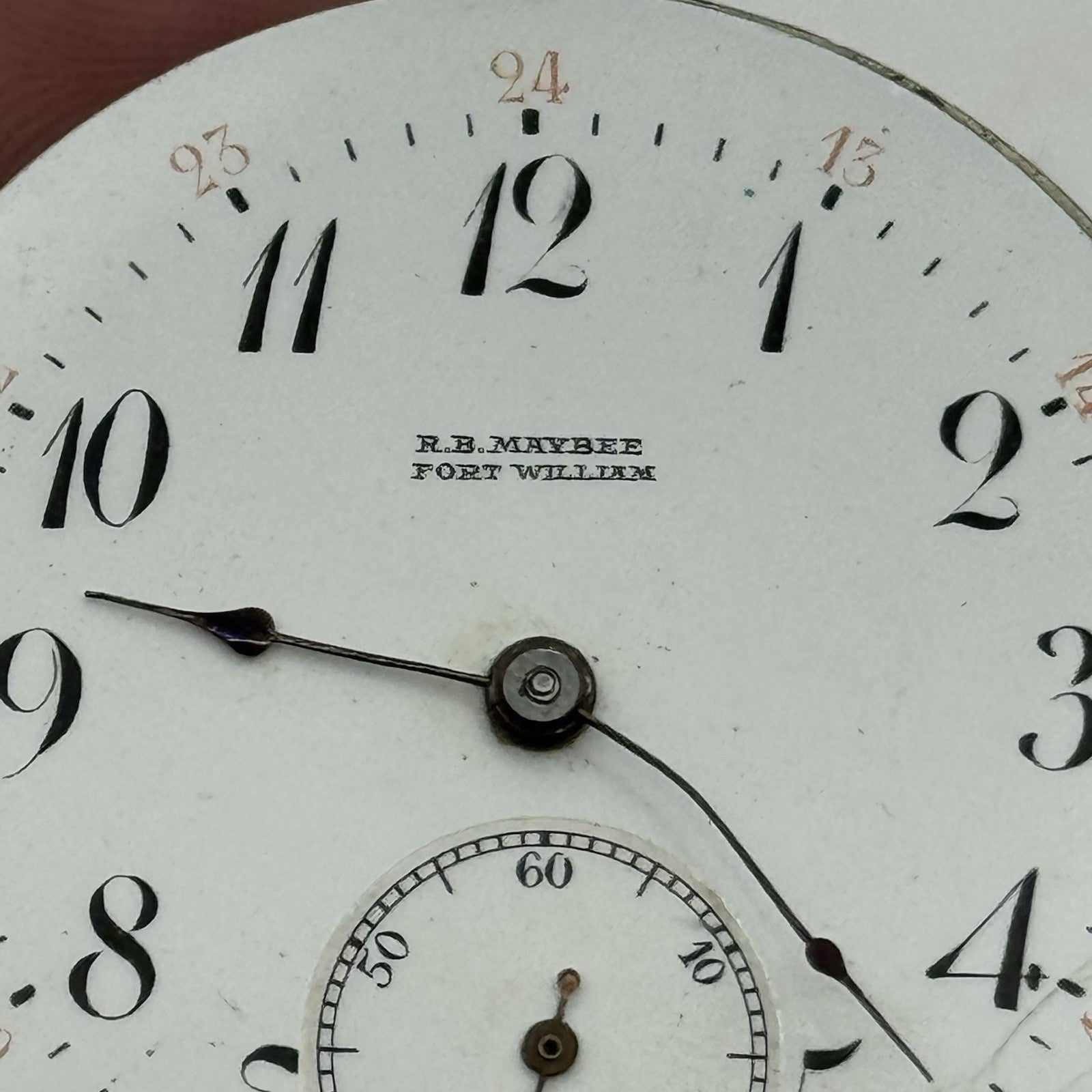 39.6mm 24 Hour Dial RB Maybee Fort William Open Face Pocket Watch Movement PARTS