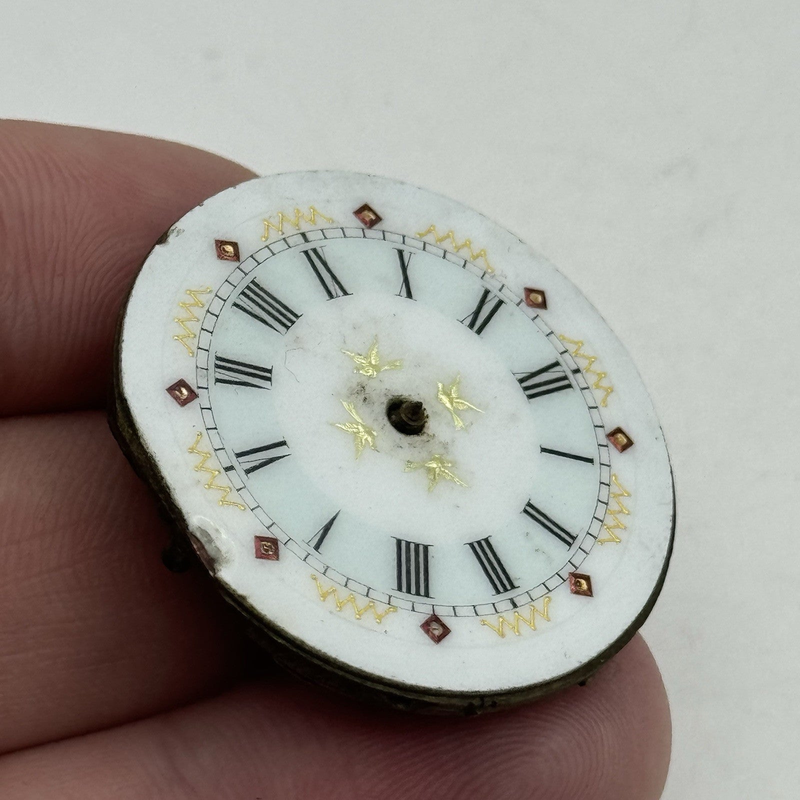 34mm Antique Beautiful Porcelain Dial Pocket Watch Movement - PARTS REPAIR