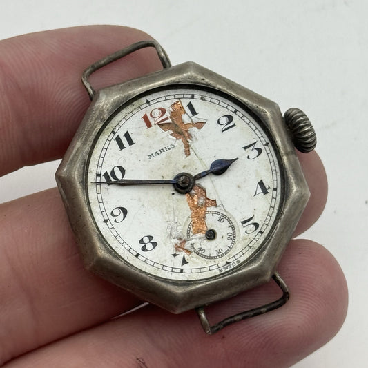 34mm Octagonal Marksman Possibly Silver Trench Watch Vintage TO RESTORE PARTS