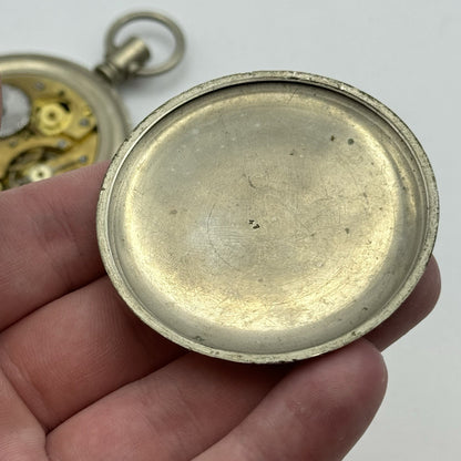 57mm Vintage Screw Case Roman Numerals Swiss Sub Secs Pocket Watch PARTS REPAIR