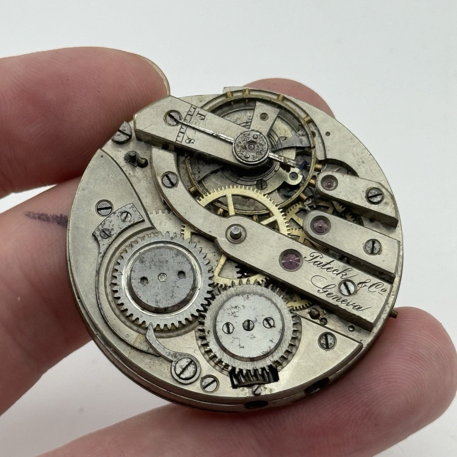 42.8mm Rare Antique Pateck & Co Geneva Swiss Pocket Watch Movement TO RESTORE