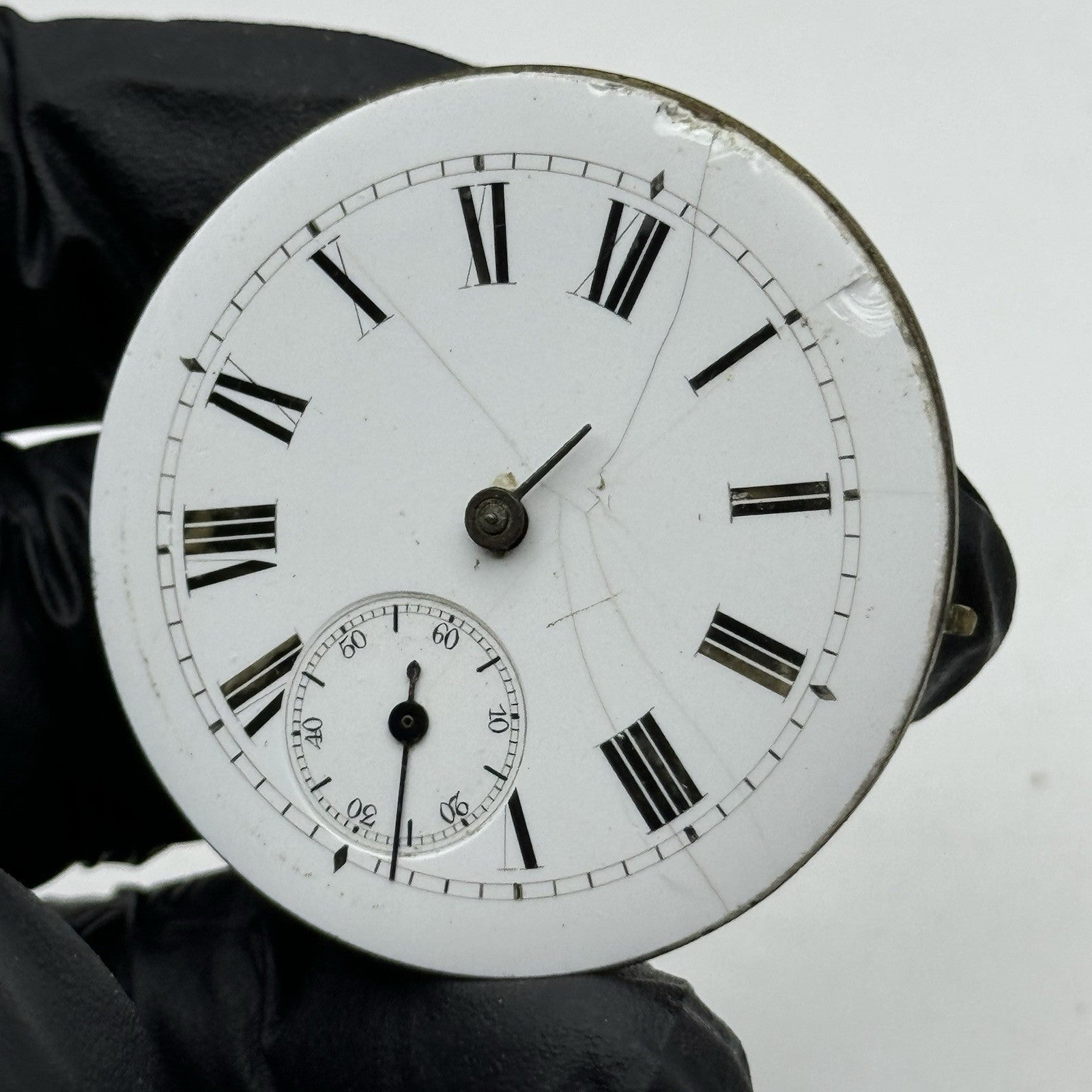 43.1mm Interesting Antique Pocket Watch Movement - Porcelain Dial PARTS REPAIR