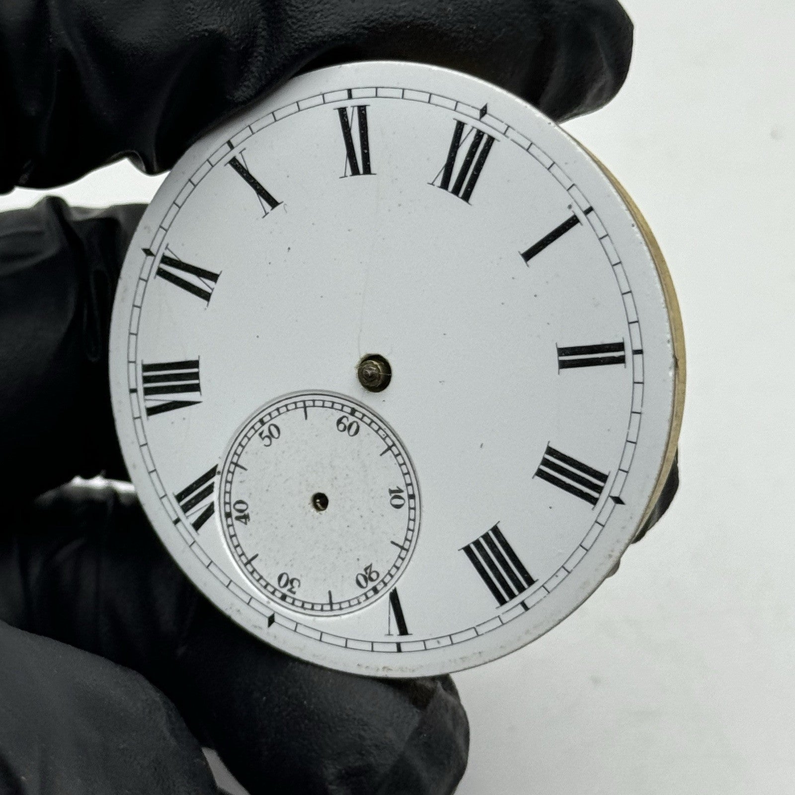 43.7mm Antique Key Wound Pocket Watch Movement - Porcelain Dial PARTS REPAIR