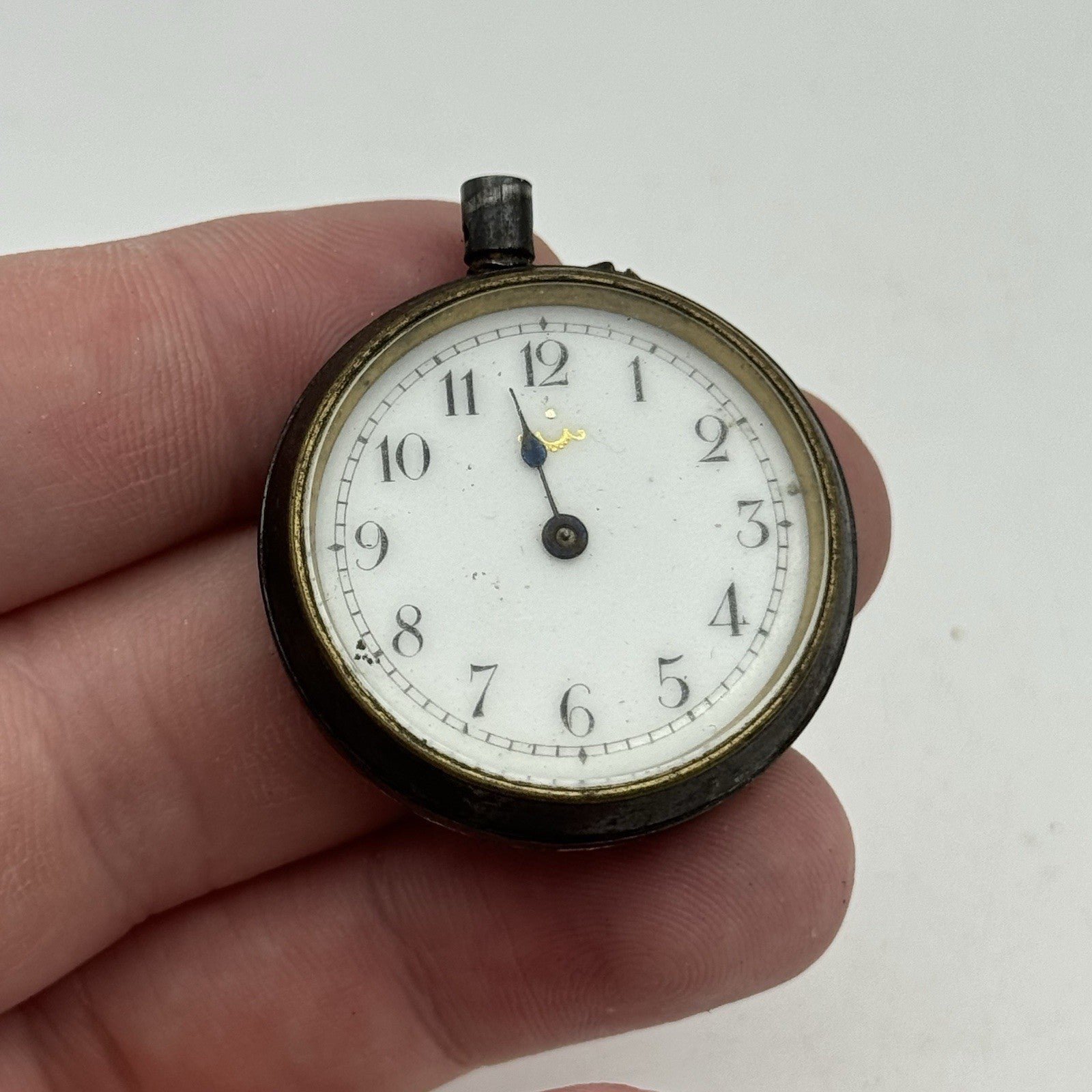 33mm Antique Beautiful Porcelain Dial Gun Metal Grey Fob Pocket Watch PARTS