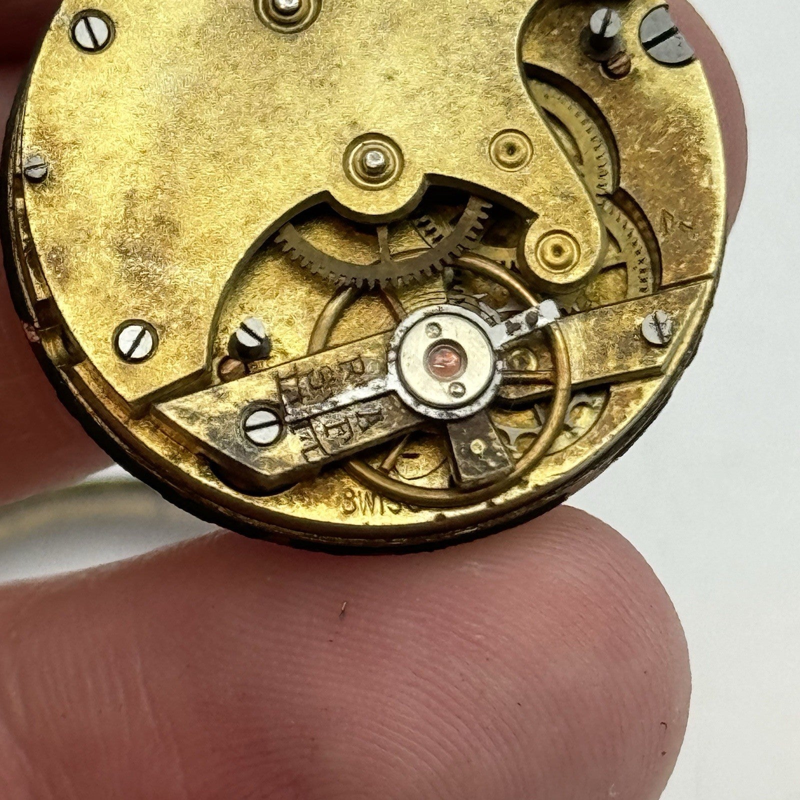 33mm Antique Beautiful Porcelain Dial Gun Metal Grey Fob Pocket Watch PARTS