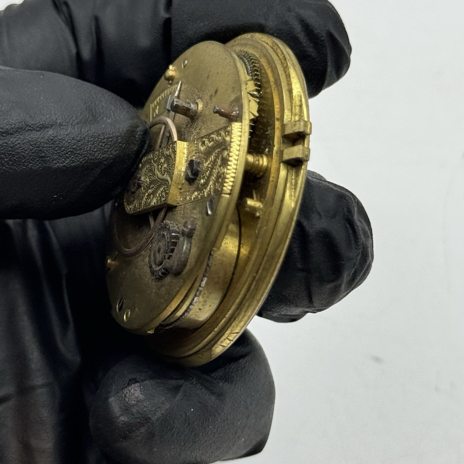 45.7mm Antique Key Wound Fusee Pocket Watch Movement Chain Present PARTS REPAIR