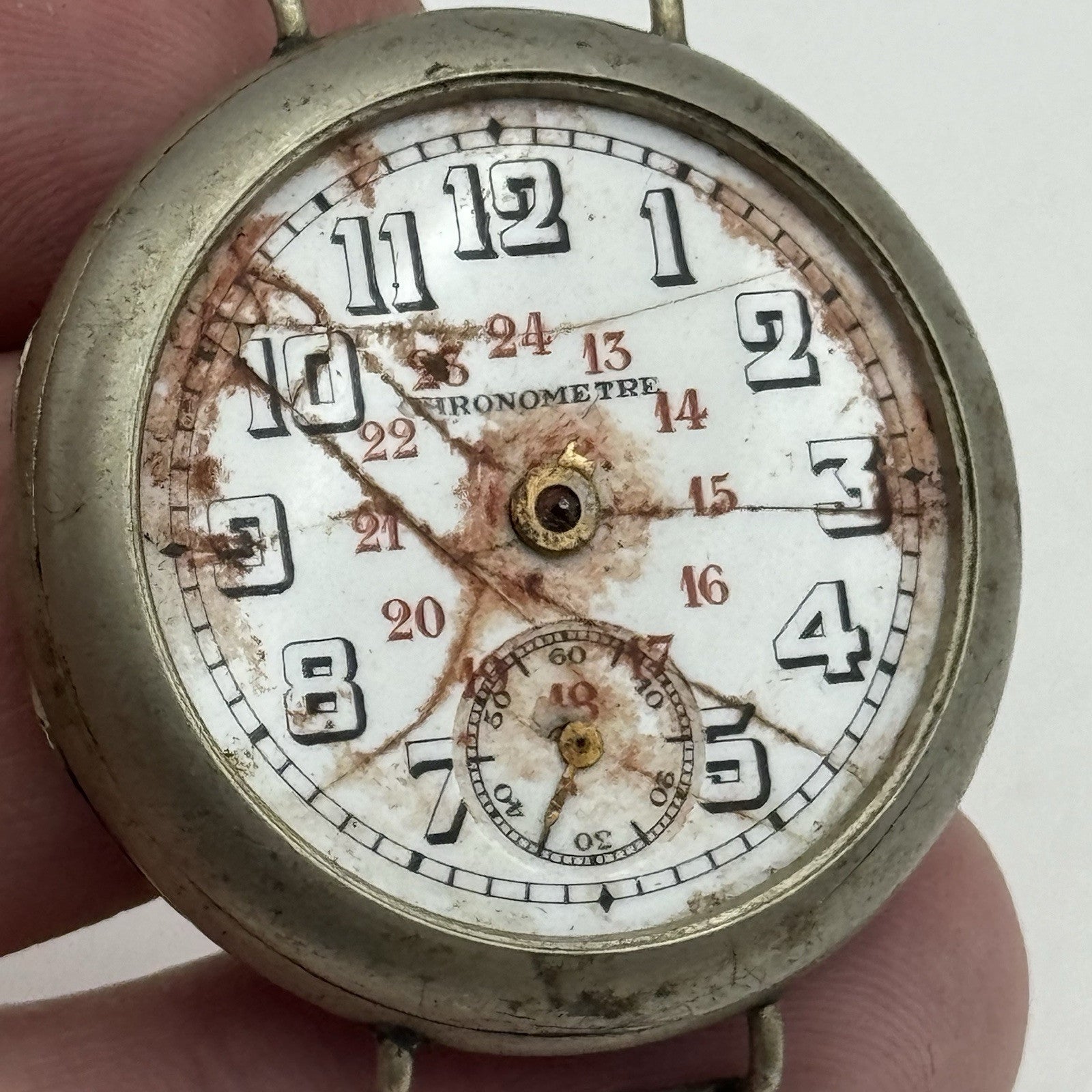 33mm Men’s Chronometer Trench Watch 24 Hour Dial Pure Nickel Vintage TO RESTORE