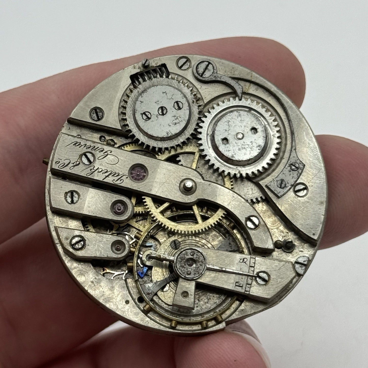 42.8mm Rare Antique Pateck & Co Geneva Swiss Pocket Watch Movement TO RESTORE