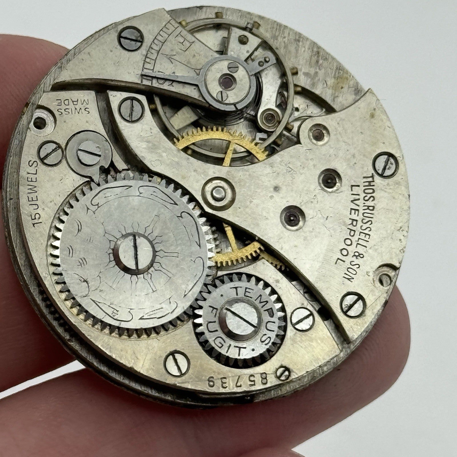 41.7mm Thomas Russell & Son Tempus Fugit Hunter Pocket Watch Movement PARTS