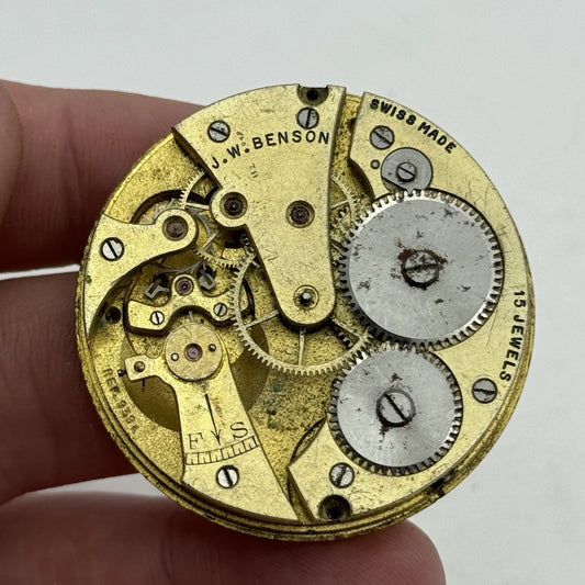43.1mm J W Benson Ref 939a Manual Wind Swiss Pocket Watch Movement PARTS REPAIR