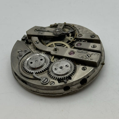 42.8mm Rare Antique Pateck & Co Geneva Swiss Pocket Watch Movement TO RESTORE