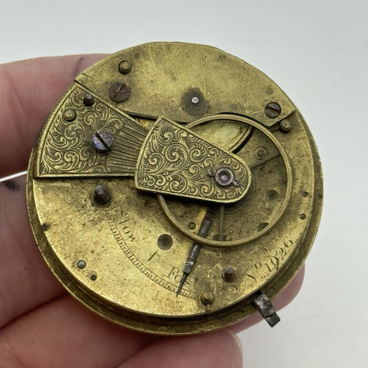 45.2mm Antique Fusee Pocket Watch Movement - Chain Missing PARTS REPAIR SPARES