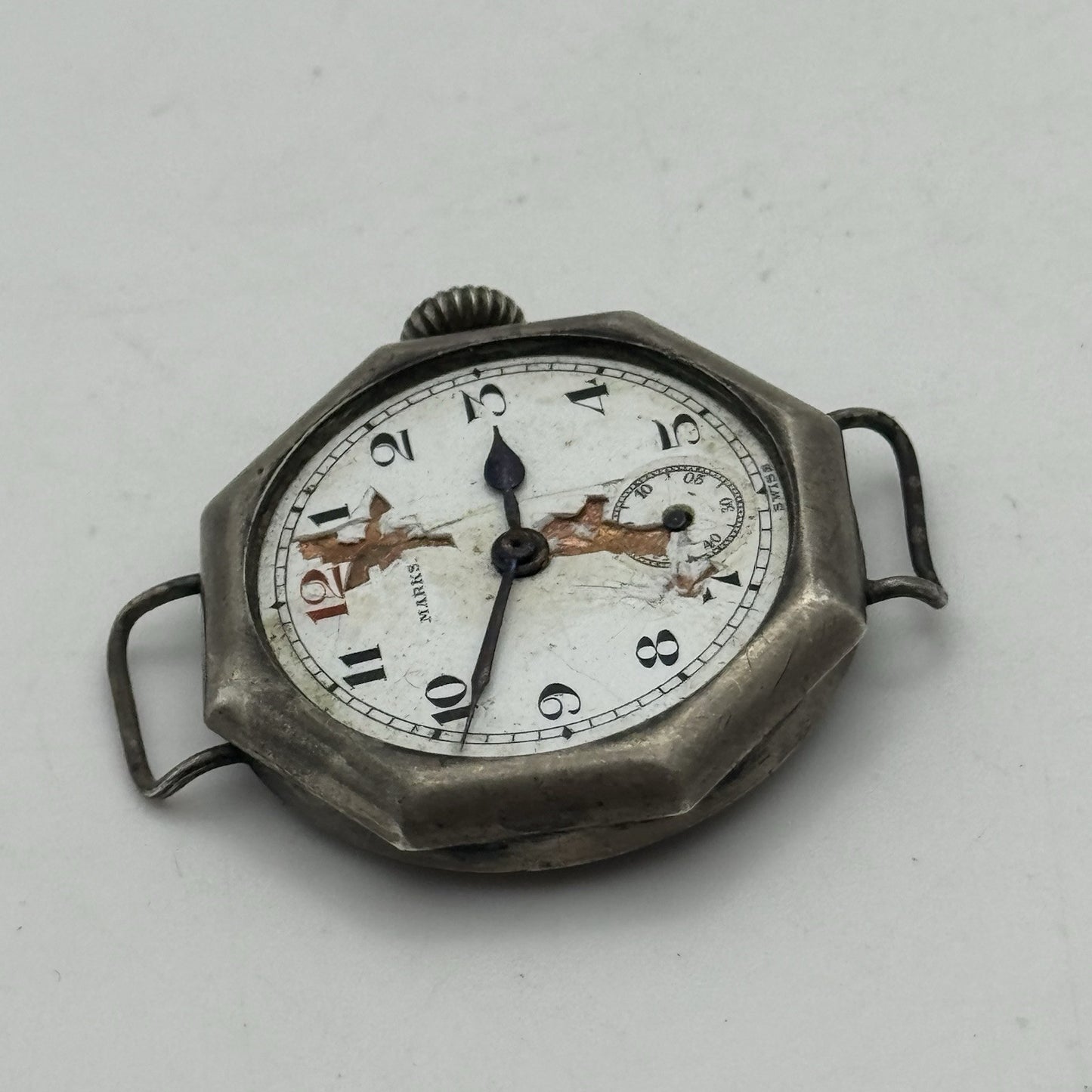 34mm Octagonal Marksman Possibly Silver Trench Watch Vintage TO RESTORE PARTS
