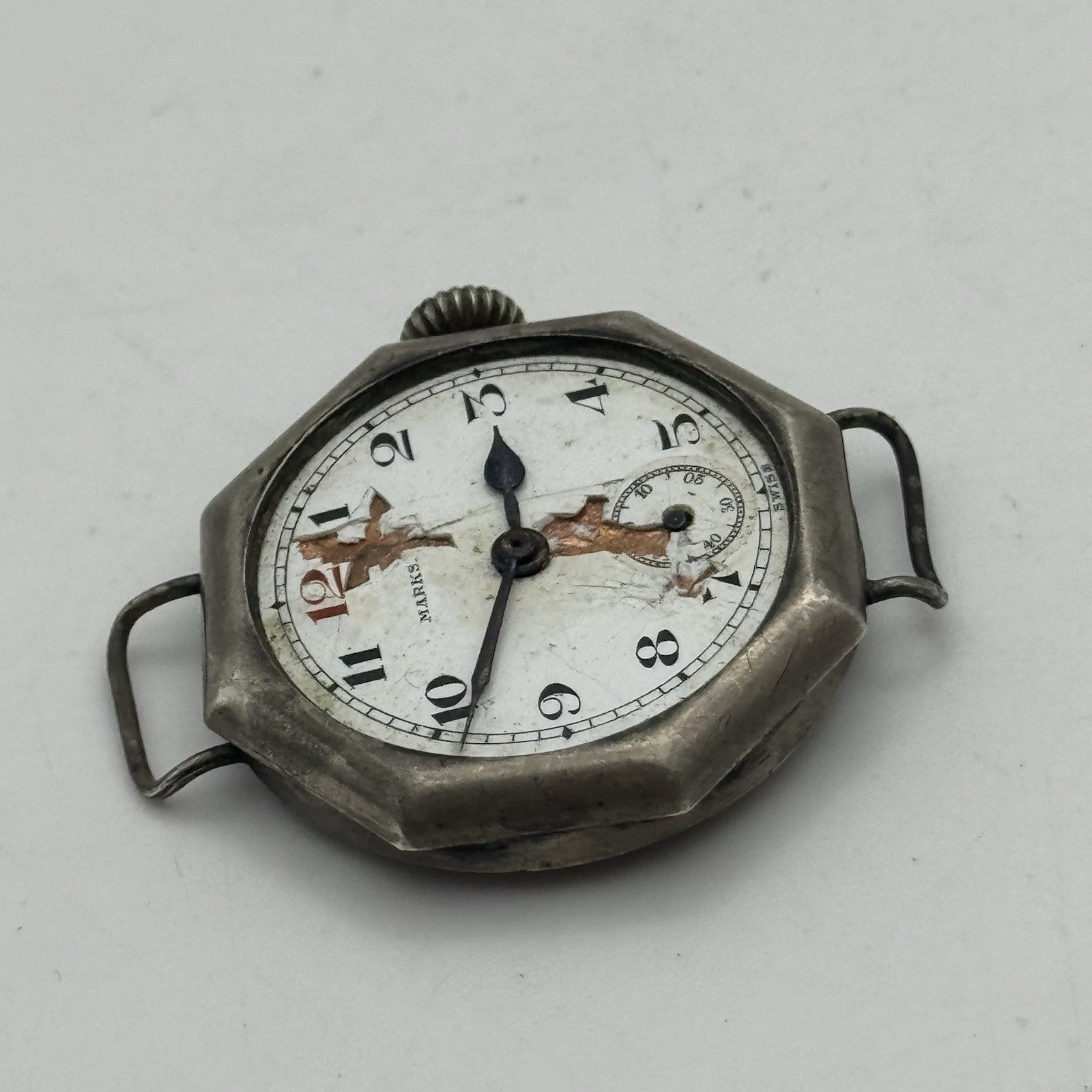 34mm Octagonal Marksman Possibly Silver Trench Watch Vintage TO RESTORE PARTS