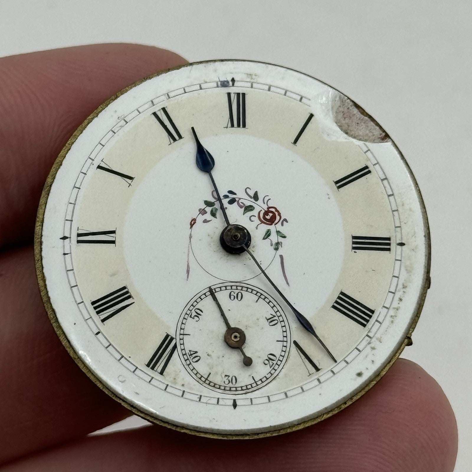 36.1mm Antique Beautiful Porcelain Dial Pocket Watch Movement - Balance Ok PARTS