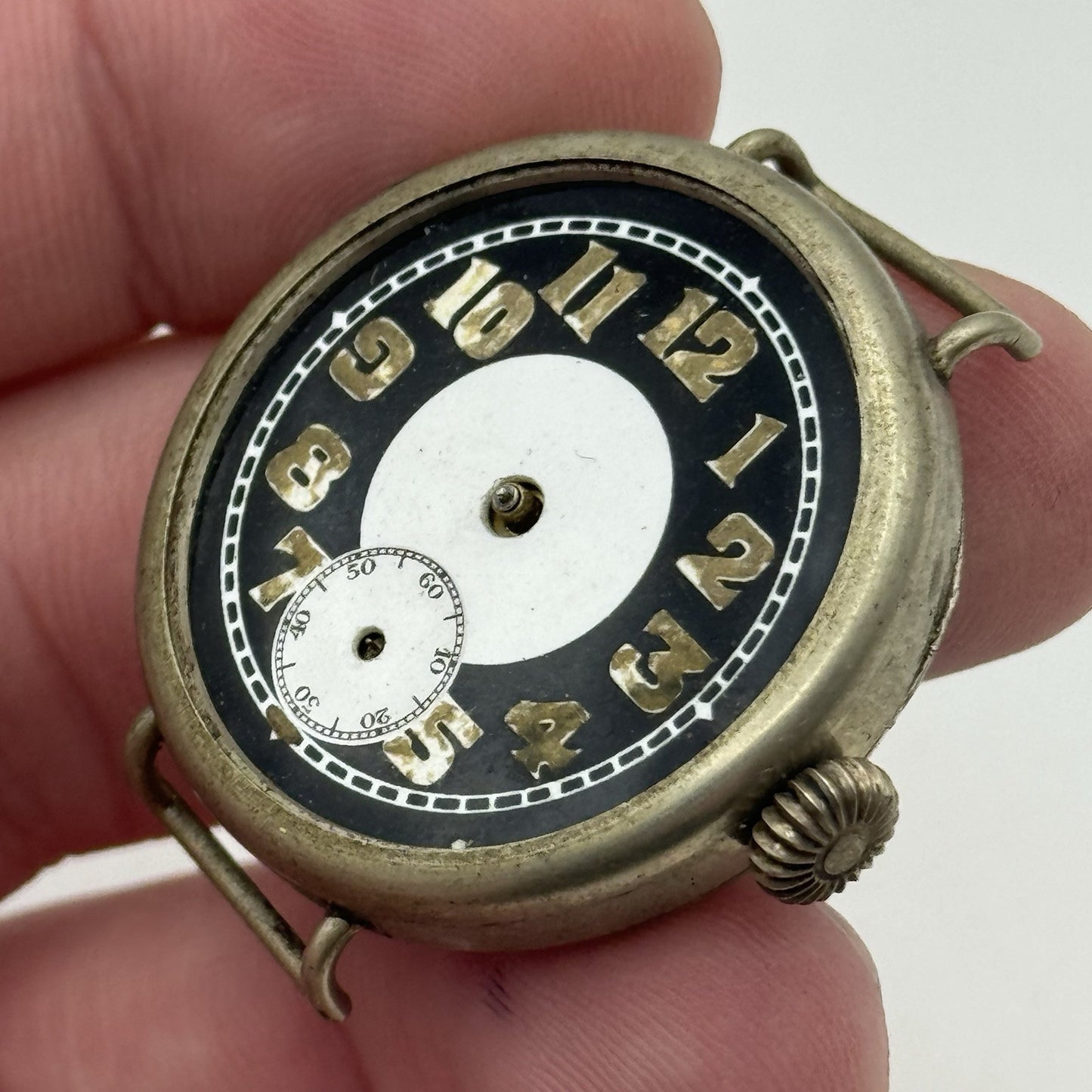 32mm Men’s Rare Black Bullseye Dial Military Trench Watch Swiss Made TO RESTORE